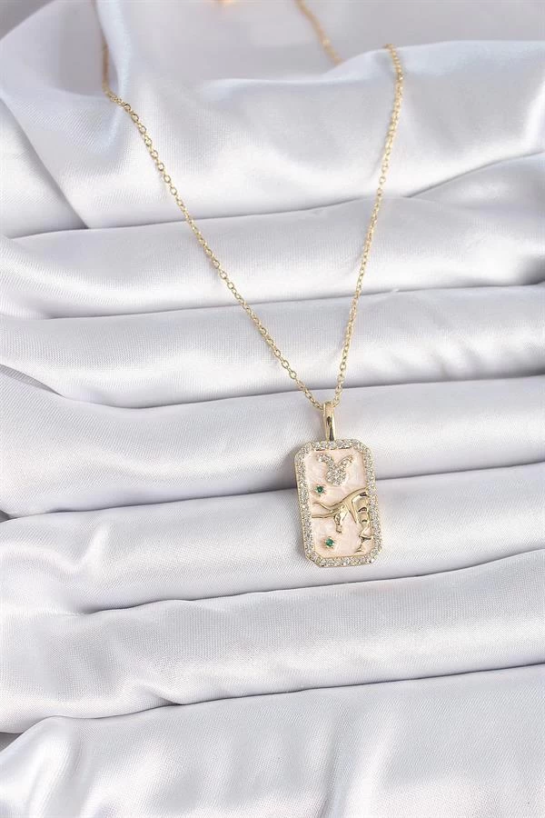 316l Çelik Gold Renk Zincir Boğa Burcu Zirkon Taşlı Kadın Kolye