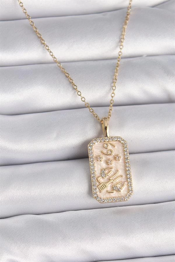 316l Çelik Gold Renk Zincir Yengeç Burcu Zirkon Taşlı Kadın Kolye