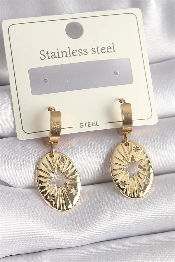 316l Çelik Gold Renk Kutup Yıldız İşleme Kadın Küpe