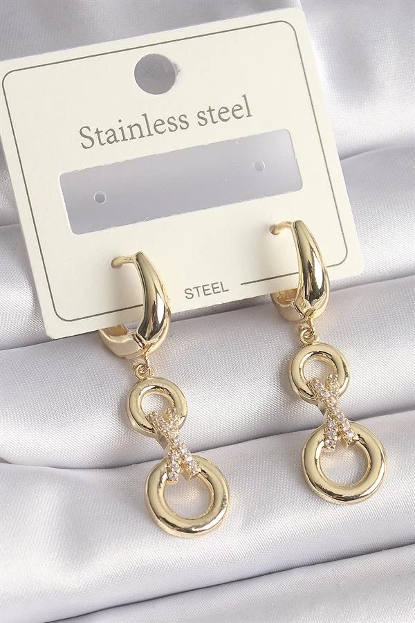 316l Çelik Gold Renk Zirkon Taş Detaylı Sallantı Model Kadın Küpe