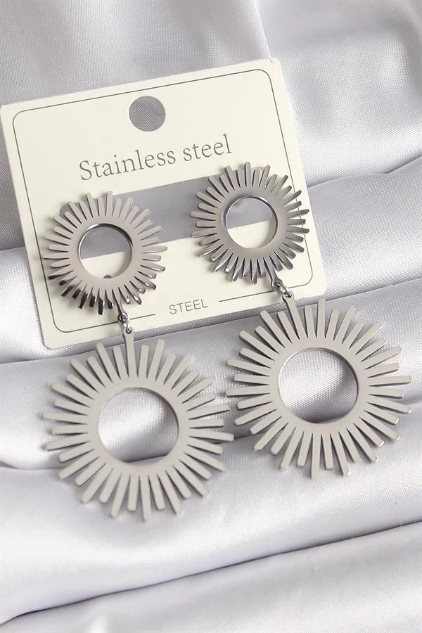 316l Çelik Gümüş Renk Sallantı Güneş Model Kadın Küpe