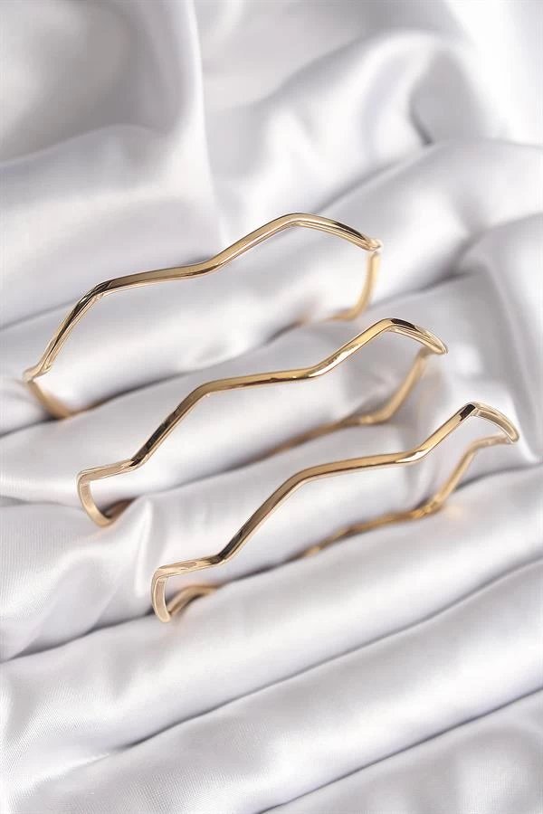 316l Çelik Gold Renk 65 Mm Zikzak Model Ajda Bilezik