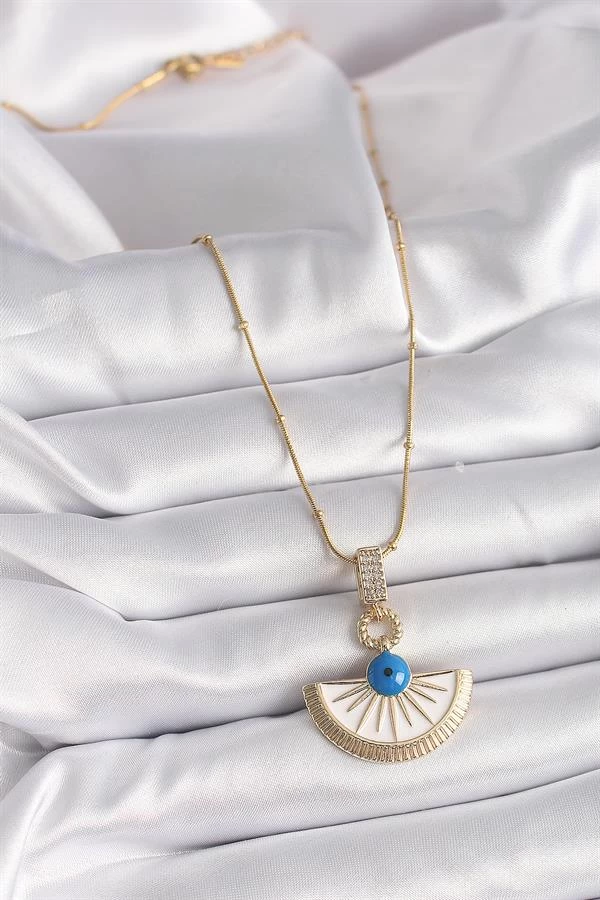 316l Çelik Gold Renk Zincir Zirkon Taş Detaylı Nazar Boncuk Göz Model Kadın Kolye