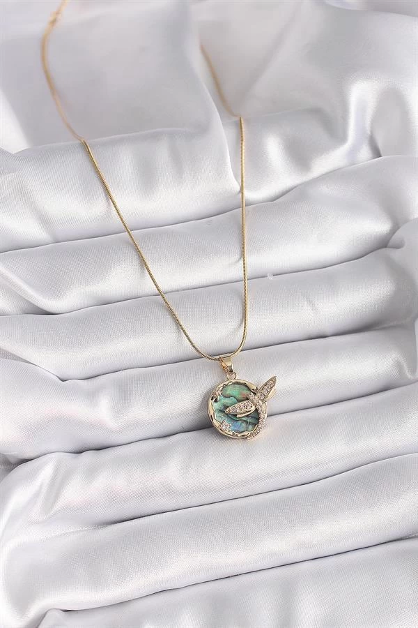 316l Çelik Gold Renk Zincir Zirkon Taşlı Yusufçuk Model Kadın Kolye