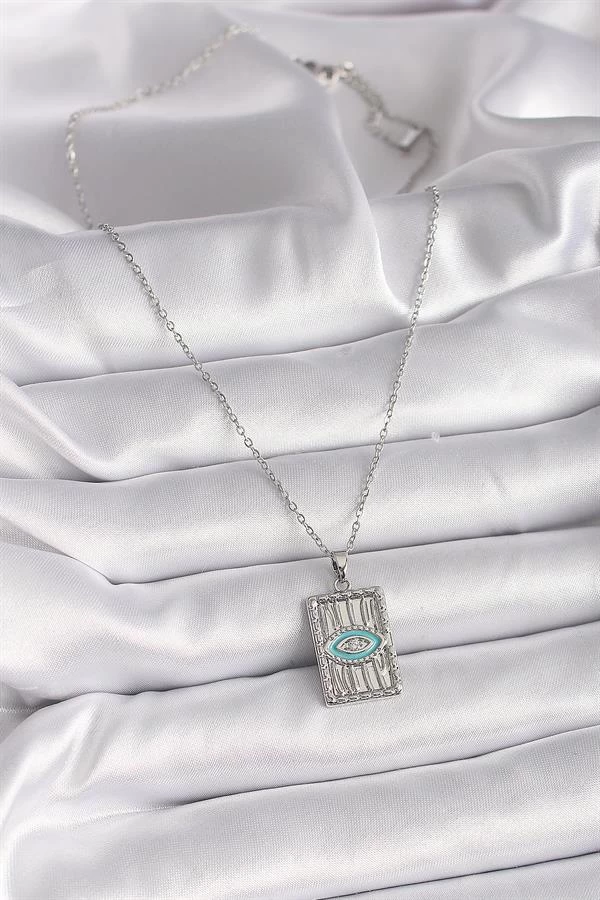 316l Çelik Gümüş Renk Zincir Göz İşlemeli Madalyon Model Kadın Kolye