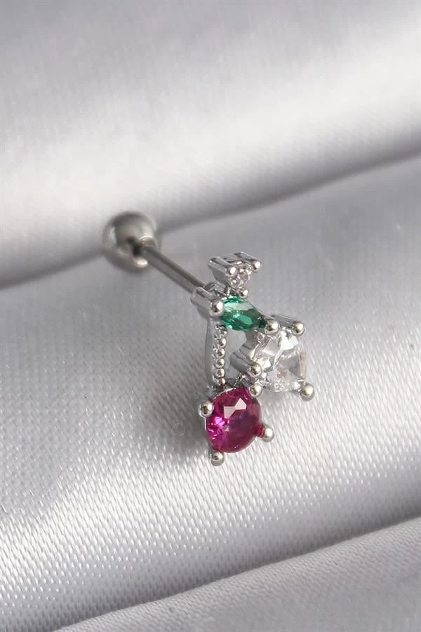 316l Çelik Gümüş Renk Zirkon Taşlı Tragus Piercing