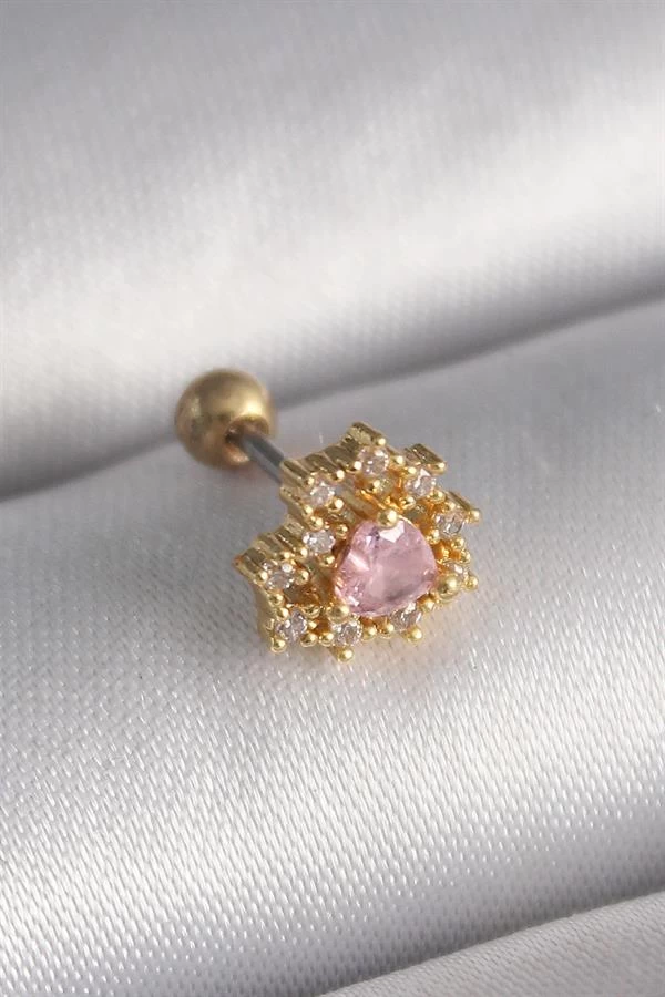 316l Çelik Gold Renk Zirkon Taşlı Kalp Tragus Piercing