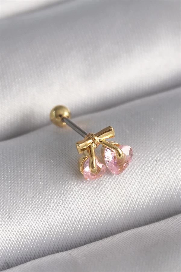 316l Çelik Gold Renk Pembe Zirkon Taşlı Kalp Tragus Piercing