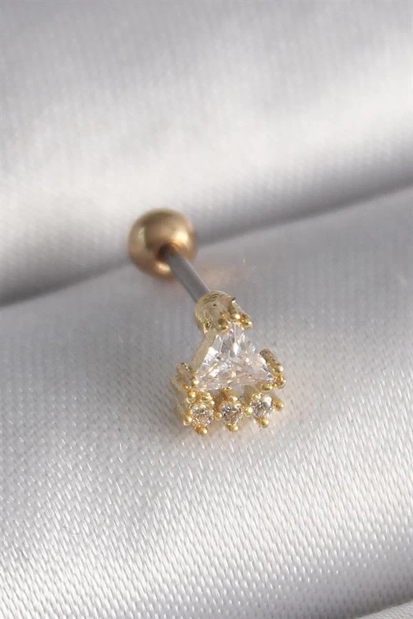 316l Çelik Gold Renk Üçgen Zirkon Taşlı Tragus Piercing