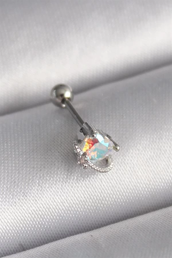 316l Çelik Gümüş Renk Zirkon Taşlı Kalp Tragus Piercing