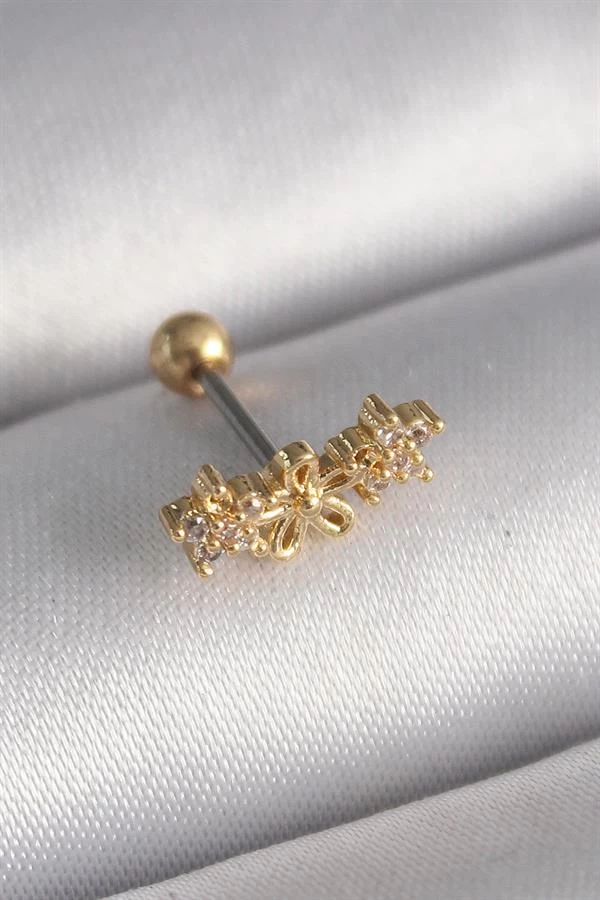 316l Çelik Gold Renk Zirkon Taşlı Çiçek Tragus Piercing
