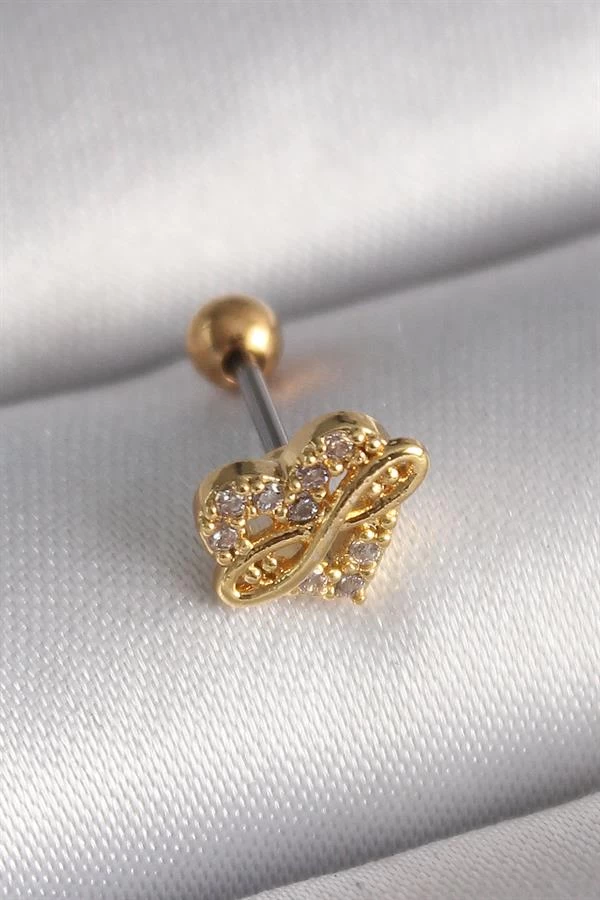 316l Çelik Gold Renk Zirkon Taşlı Kalp Sonsuzluk Detay Tragus Piercing