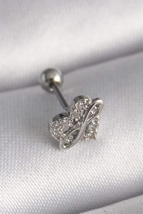 316l Çelik Gümüş Renk Zirkon Taşlı Sonsuzluk Detay Tragus Piercing