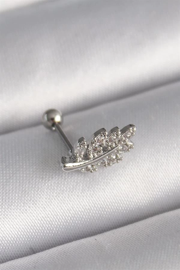 316l Çelik Gümüş Renk Zirkon Taşlı Dal Tragus Piercing