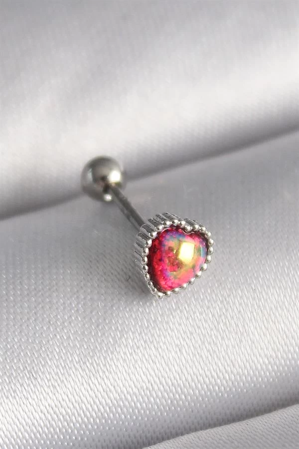 316l Çelik Gümüş Renk Kırmızı Mineli Kalp Tragus Piercing