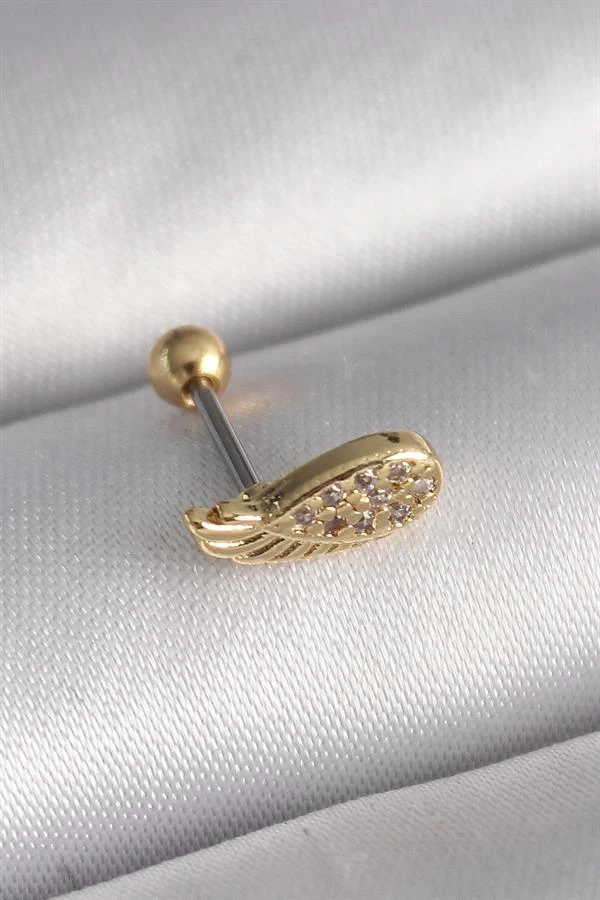 316l Çelik Gold Renk Zirkon Taşlı Kanat Tragus Piercing