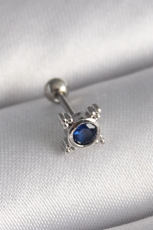 316l Çelik Gümüş Renk Mavi Zirkon Taşlı Tragus Piercing