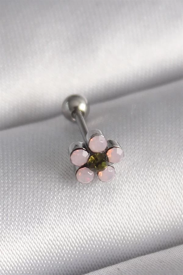 316l Çelik Gümüş Renk Zirkon Taşlı Çiçek Tragus Piercing