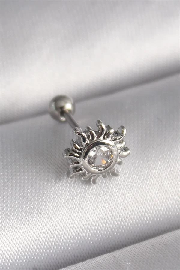 316l Çelik Gümüş Renk Zirkon Taşlı Güneş Tragus Piercing