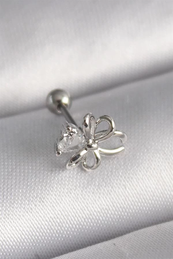 316l Çelik Gümüş Renk Zirkon Taş Detay Kurdele Model Tragus Piercing