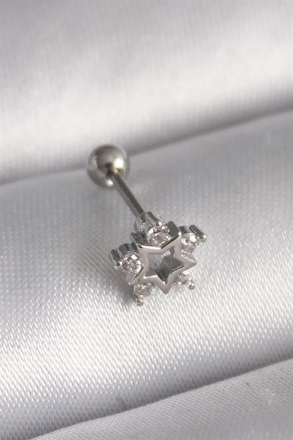 316l Çelik Gümüş Renk Zirkon Taşlı Yıldız Model Tragus Piercing