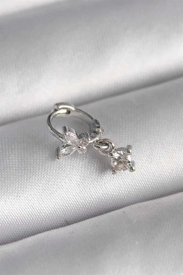 316l Çelik Gümüş Renk Zirkon Taşlı Kelebek Model Sallantı Detay Tragus Piercing