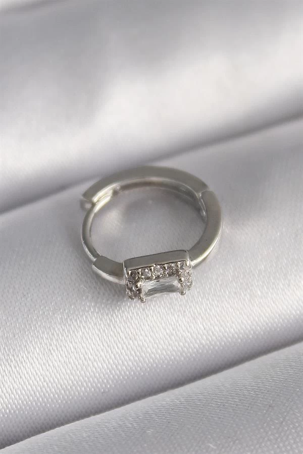 316l Çelik Gümüş Renk Kare Zirkon Taşlı Tragus Piercing