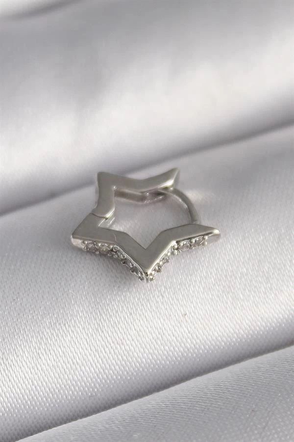 316l Çelik Gümüş Renk Zirkon Taş Detay Yıldız Model Tragus Piercing