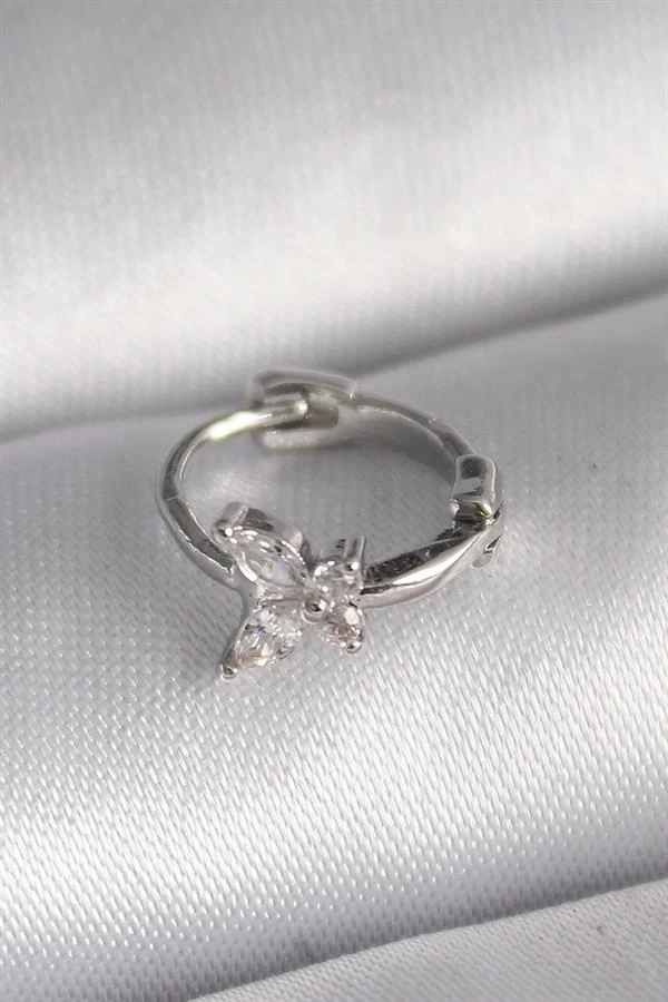 316l Çelik Gümüş Renk Zirkon Taşlı Kelebek Model Tragus Piercing