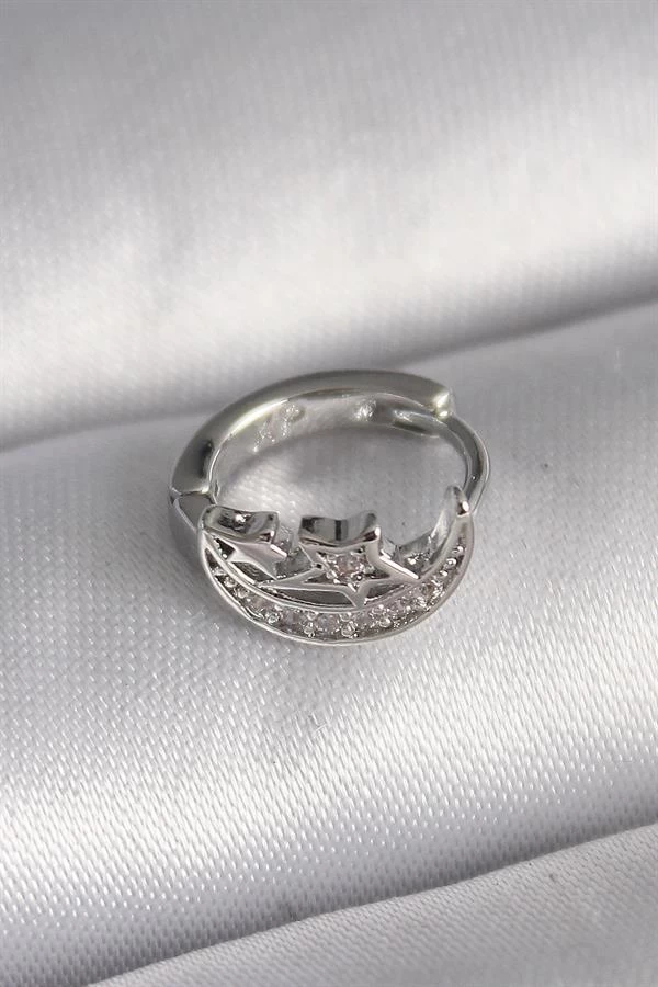 316l Çelik Gümüş Renk Zirkon Taşlı Ay Yıldız Model Tragus Piercing