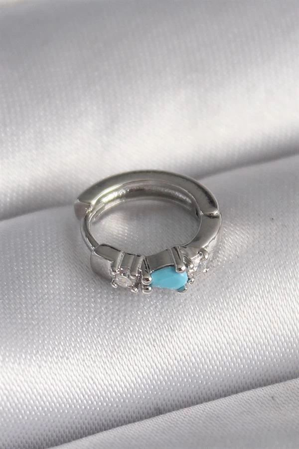 316l Çelik Gümüş Renk Zirkon Taşlı Mavi Boncuk Detay Tragus Piercing