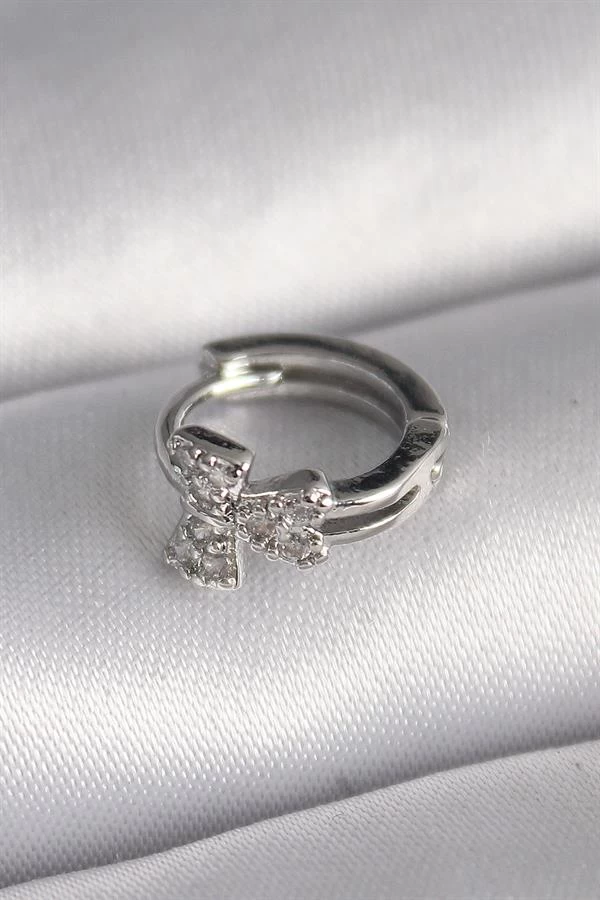 316l Çelik Gümüş Renk Zirkon Taşlı Kurdele Model Tragus Piercing