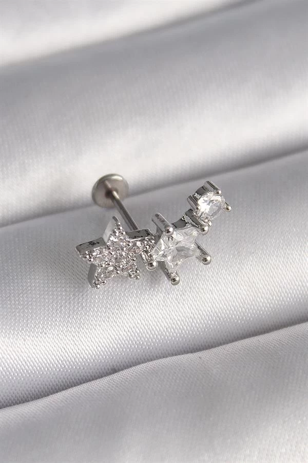 316l Çelik Gümüş Renk Zirkon Taşlı Yıldız Model Tragus Piercing