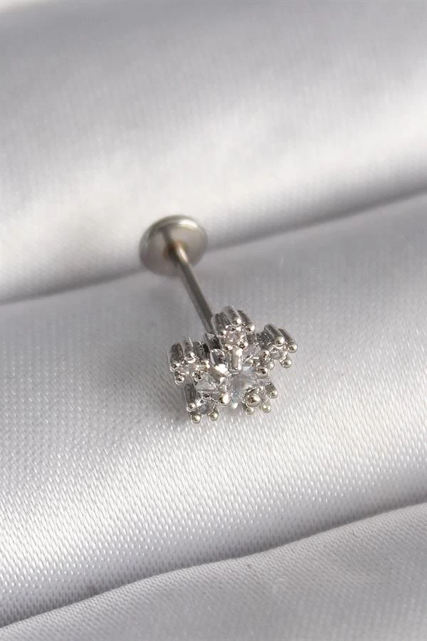 316l Çelik Gümüş Renk Zirkon Taşlı Yıldız Model Tragus Piercing