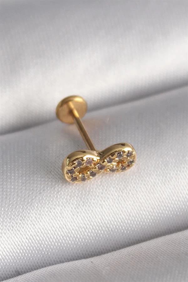 316l Çelik Gold Renk Zirkon Taşlı Sonsuzluk Model Tragus Piercing