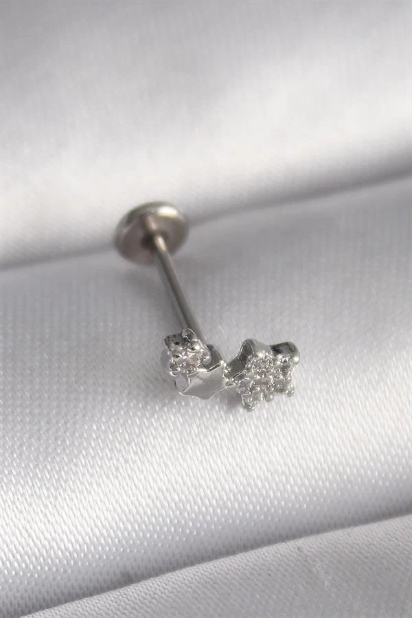 316l Çelik Gümüş Renk Zirkon Taşlı Yıldız Model Tragus Piercing