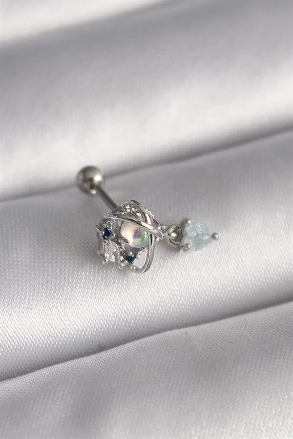 316l Çelik Gümüş Renk Zirkon Taşlı Sallantı Kalp Detay Tragus Piercing