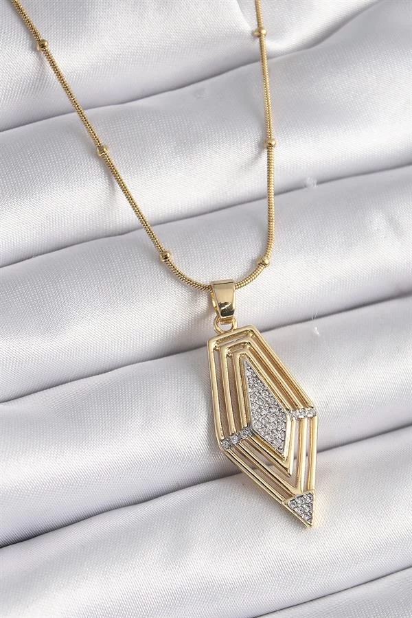 316l Çelik Gold Renk Zirkon Taşlı Vintage Model Kadın Kolye