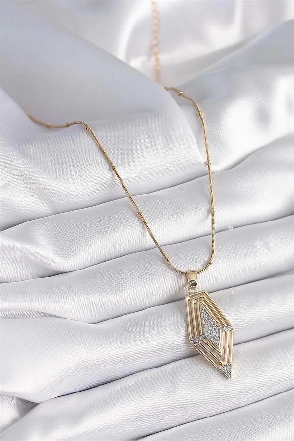 316l Çelik Gold Renk Zirkon Taşlı Vintage Model Kadın Kolye