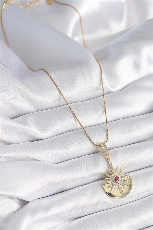 316l Çelik Gold Renk Zirkon Taşlı Yıldız Model Kadın Kolye