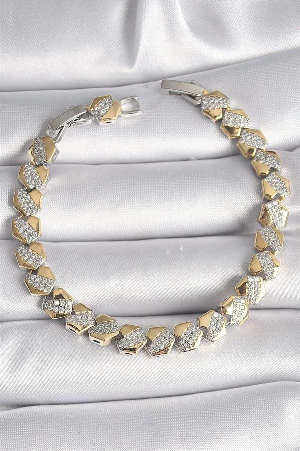 Pirinç Mix Renk Kalp Model Zirkon Taşlı Vip Seri Kadın Bileklik