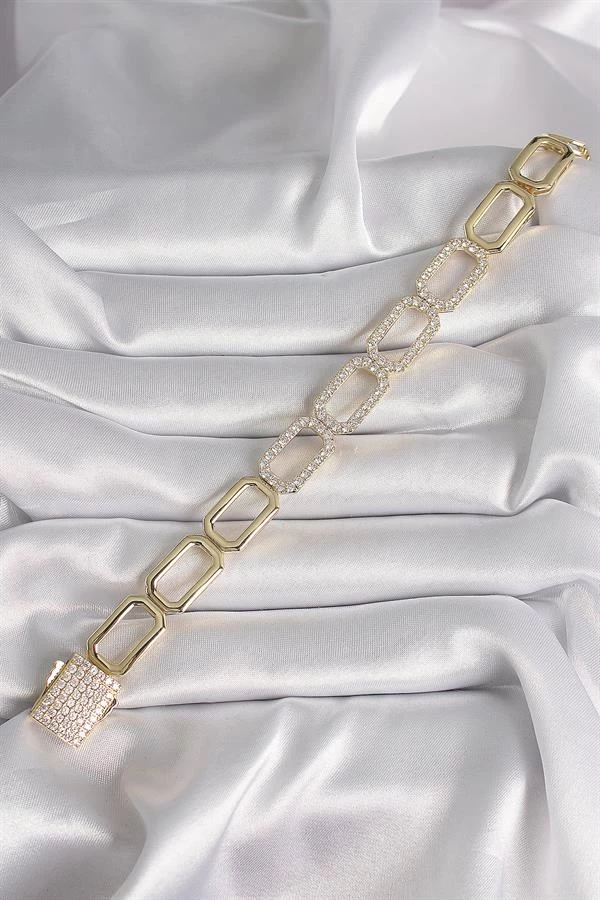 Pirinç Gold Renk Zirkon Taşlı Zincir Model Xuping Vip Exclusive Seri Bileklik