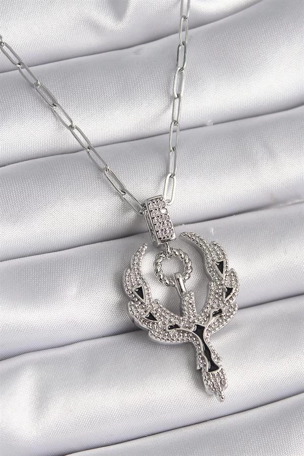 316l Çelik Gümüş Renk Zirkon Taşlı Anka Kuşu Model Kadın Kolye