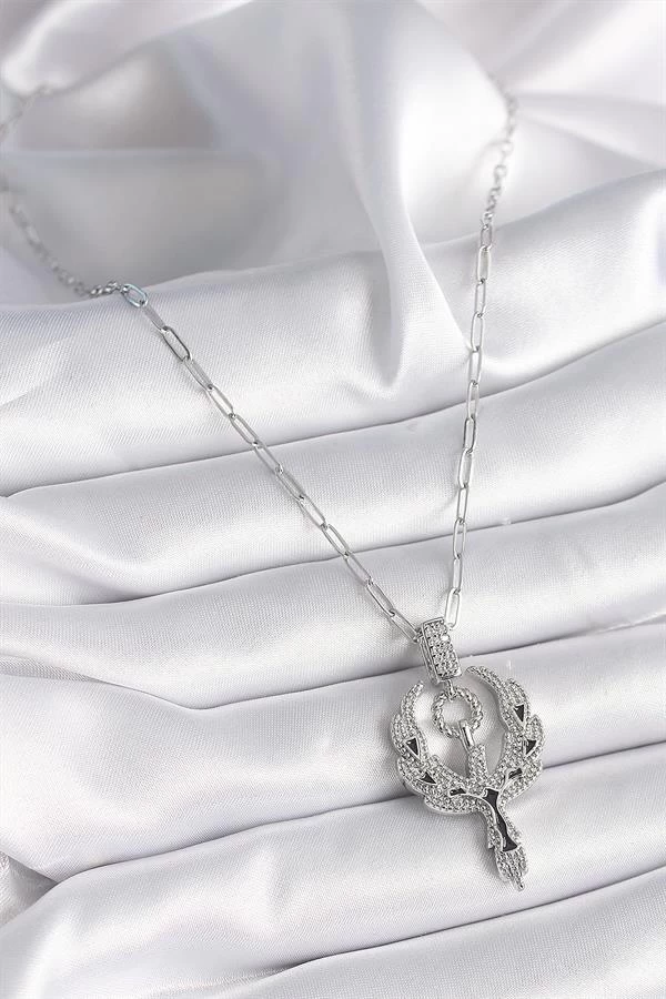 316l Çelik Gümüş Renk Zirkon Taşlı Anka Kuşu Model Kadın Kolye