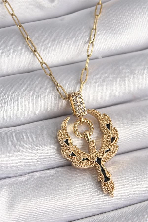316l Çelik Gold Renk Zirkon Taşlı Anka Kuşu Model Kadın Kolye
