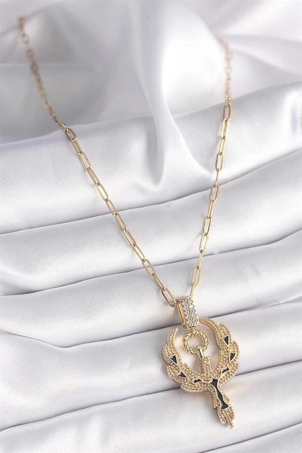 316l Çelik Gold Renk Zirkon Taşlı Anka Kuşu Model Kadın Kolye