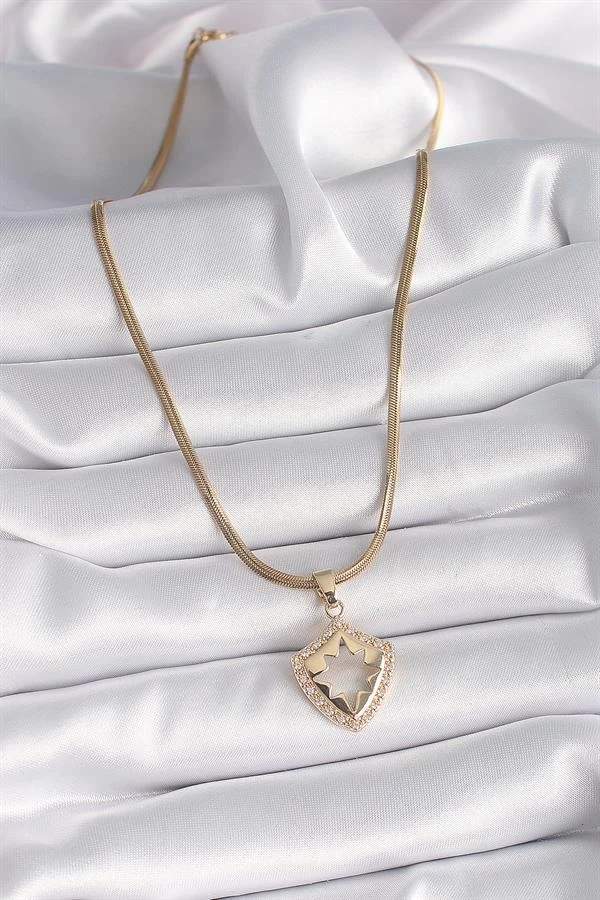 316l Çelik Gold Renk İtalyan Zincir Zirkon Taşlı Kutup Yıldız İşleme Kadın Kolye