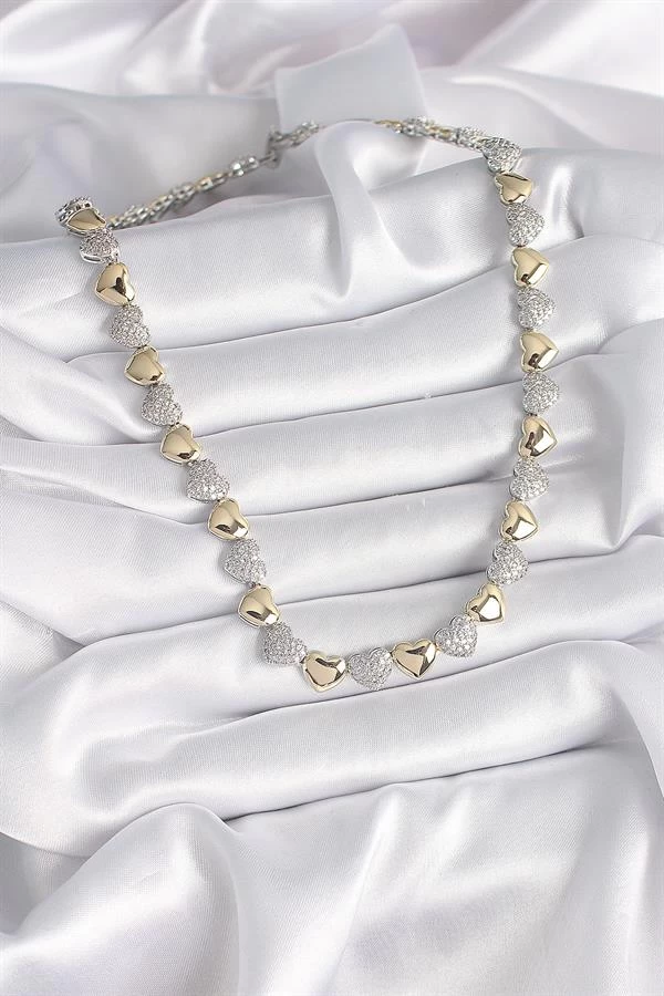 Pirinç Mix Renk Zirkon Taşlı Kalp Model Vip Exclusive Seri Kadın Kolye