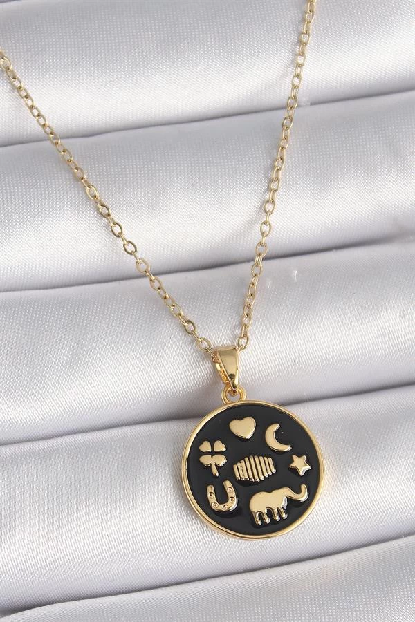 316l Çelik Gold Renk Siyah Şans Kolyesi