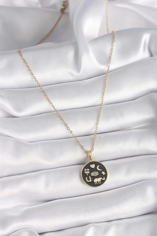 316l Çelik Gold Renk Siyah Şans Kolyesi